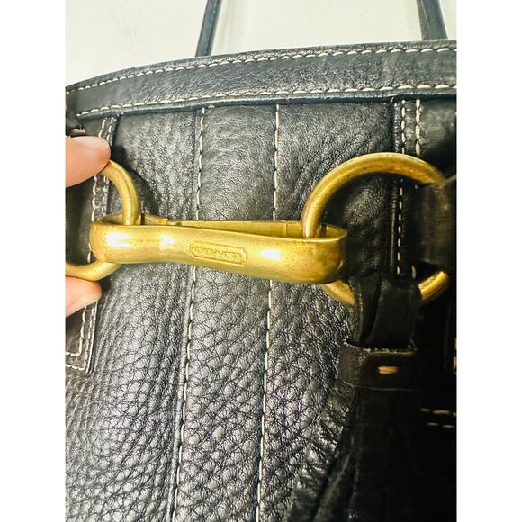 COACH Black Hampton Vintage Pebbled Leather Satchel Handbag Purse - Picture 11 of 14